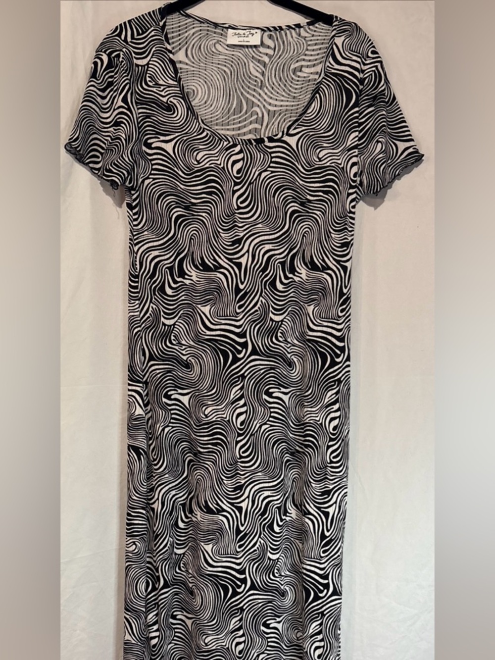 Black & White Swirl Maxi Dress - Women's Stylish Maxi,Y2K, liquid,trippy,